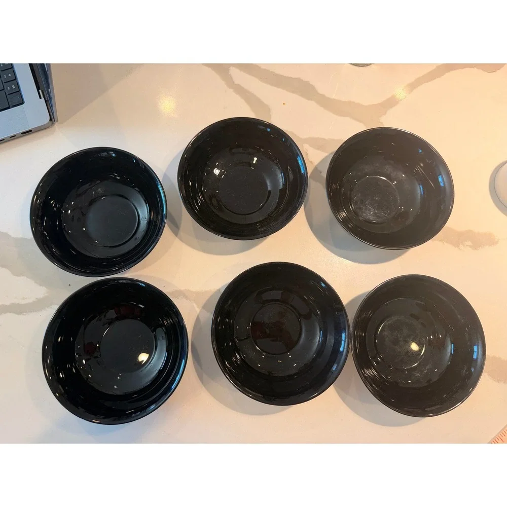 Arcoroc France Julie Black Floral Soup Bowls Set 6 Glass Vintage Black Glass